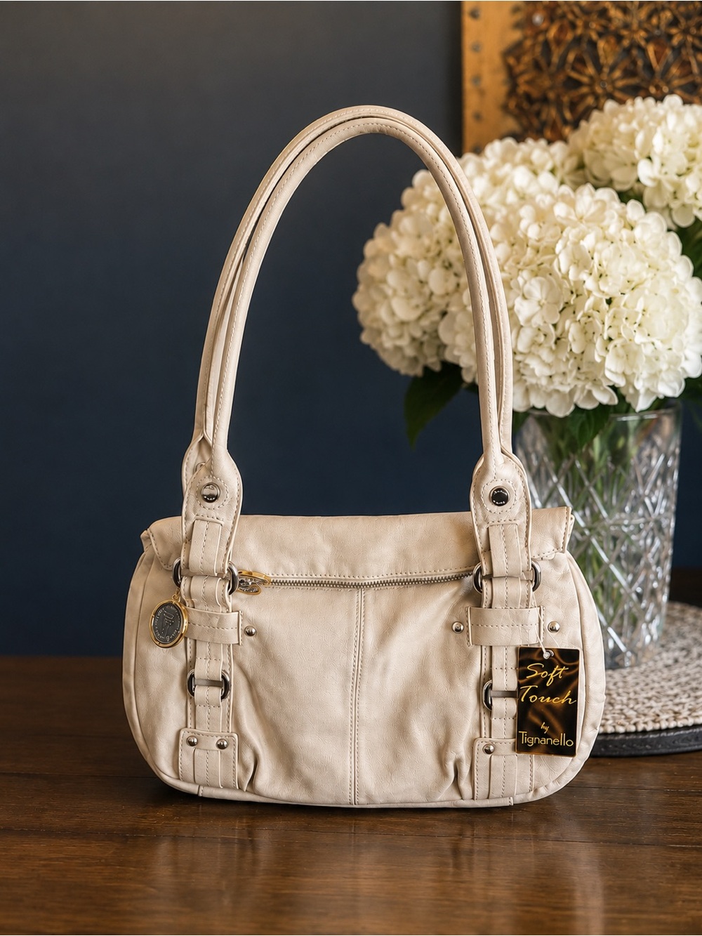NWT Tiganello  Soft Touch Beige Leather Shoulder Bag